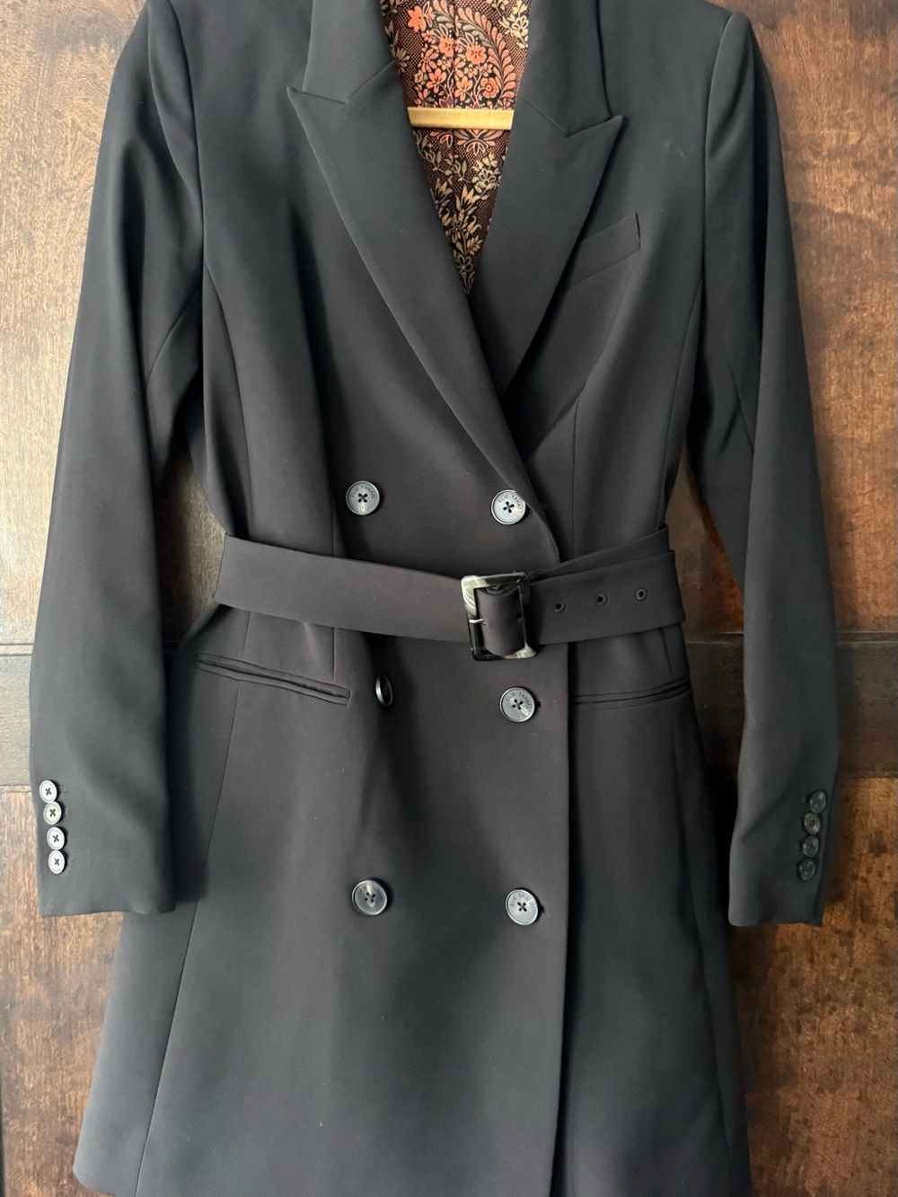 Elie Tahari Black Double-Breasted Belted Blazer